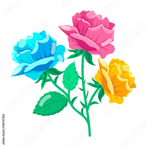 A flat style sticker of beautiful flowers 

