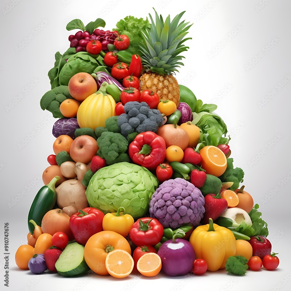 Different fresh fruits and vegetables flat lay on table top, fruits and vegetables collection food background Different fresh fruits and vegetables flat lay on table top, fruits and vegetables collection food background