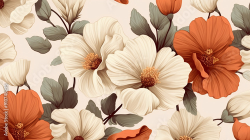Wallpaper Mural Vintage floral pattern with orange and white flowers, seamless patterns, background, wallpaper. Torontodigital.ca