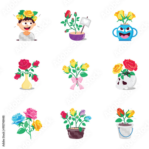 Basic RGBSet of Flowers Flat Stickers 

