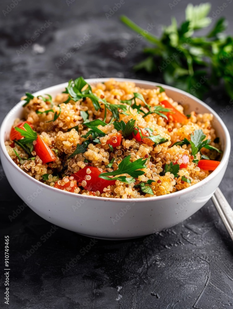 A Turkish dish featuring quinoa with a focus on improved digestion, presented in a rustic style with Mediterranean flavors. A Turkish dish featuring quinoa with a focus on improved digestion, presented in a rustic style with Mediterranean flavors.