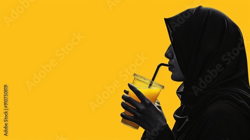 Silhouette of a Woman Drinking Juice