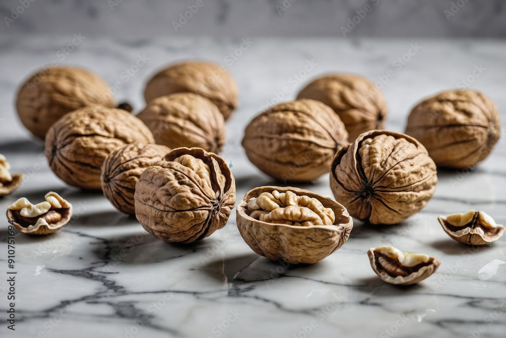 Walnuts on a Marble Surface Walnuts on a Marble Surface