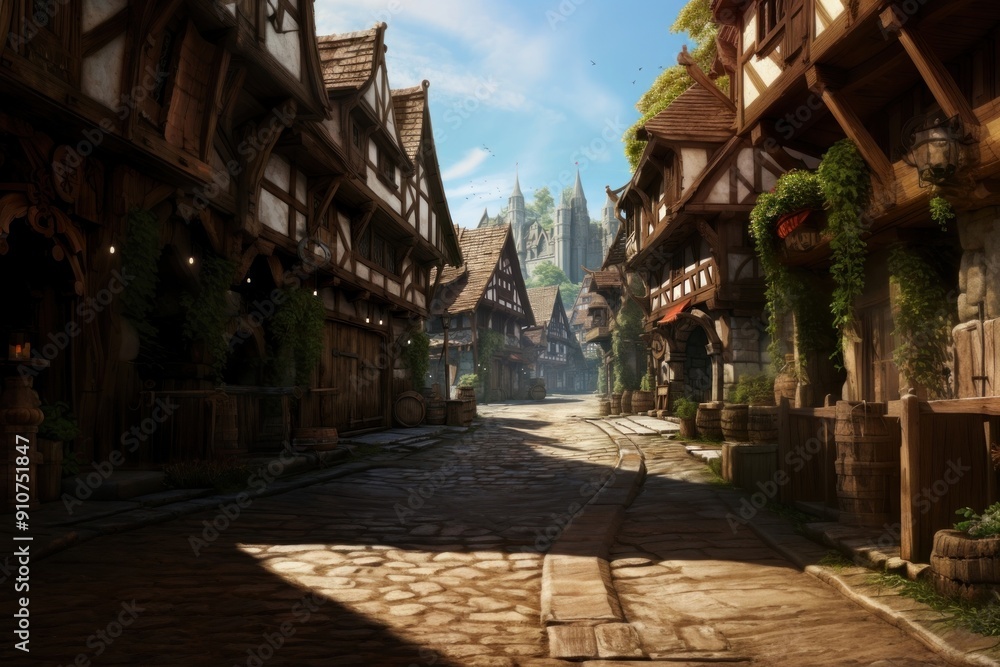 Street wooden wall peaceful medival. Street wooden wall peaceful medival.
