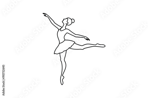 Abstract ballet dancer in continuous line art drawing style. Ballerina black linear design isolated on white background. Vector illustration