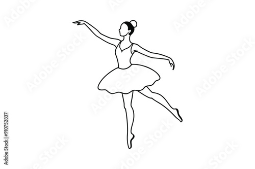 Abstract ballet dancer in continuous line art drawing style. Ballerina black linear design isolated on white background. Vector illustration