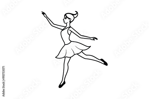 Abstract ballet dancer in continuous line art drawing style. Ballerina black linear design isolated on white background. Vector illustration