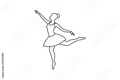 Abstract ballet dancer in continuous line art drawing style. Ballerina black linear design isolated on white background. Vector illustration