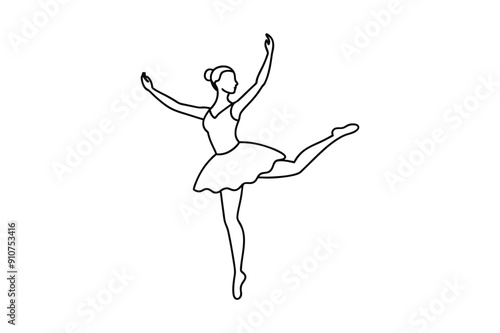 Abstract ballet dancer in continuous line art drawing style. Ballerina black linear design isolated on white background. Vector illustration