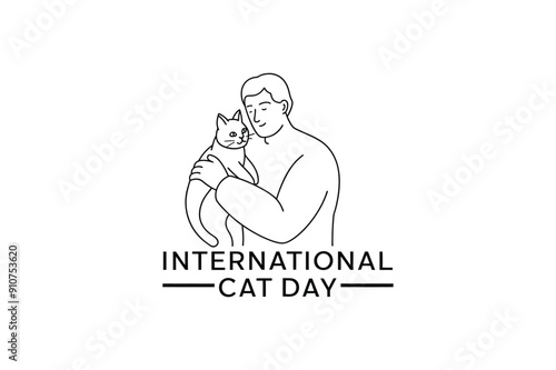 World Cat Day. Vector illustration for the international day of cats. Congratulatory card for cat lovers. Logo, label, emblem, icon for the festival of cats