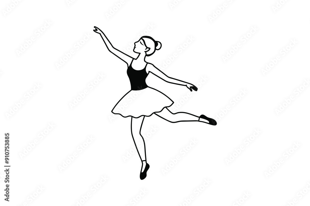 Fototapeta premium Abstract ballet dancer in continuous line art drawing style. Ballerina black linear design isolated on white background. Vector illustration