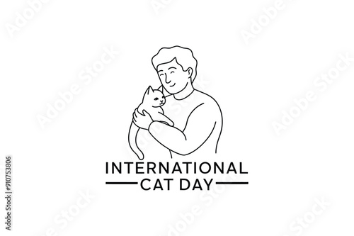 World Cat Day. Vector illustration for the international day of cats. Congratulatory card for cat lovers. Logo, label, emblem, icon for the festival of cats