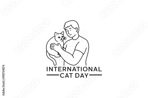World Cat Day. Vector illustration for the international day of cats. Congratulatory card for cat lovers. Logo, label, emblem, icon for the festival of cats