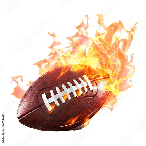 Flames from an American football isolated on a transparent background