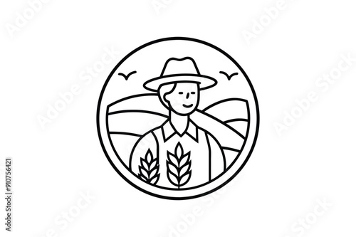 Farmer, Farm and Agriculture Line Icon silhouette 