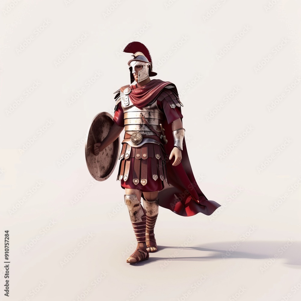 3D Render, Low Poly style of an ancient Roman soldier in a detailed tunic and helmet, on isolated white background 3D Render, Low Poly style of an ancient Roman soldier in a detailed tunic and helmet, on isolated white background