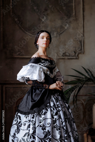 Wallpaper Mural A caucasian woman, mid-30s, exudes aristocratic grace in a richly embroidered Baroque gown. Ideal for fashion editorials, historical romance book covers, or interior design concepts. Torontodigital.ca