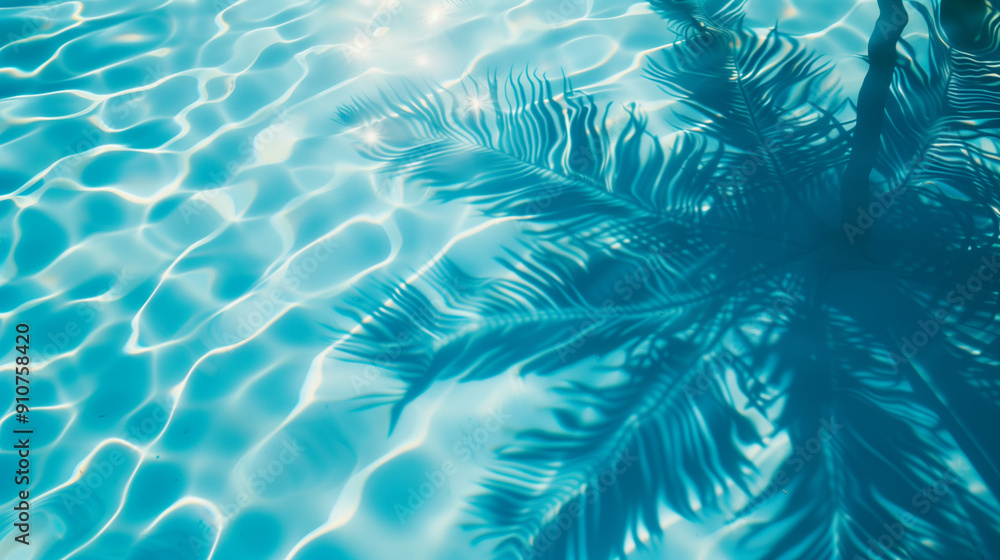 Blue water background with palm tree shadow Blue water background with palm tree shadow