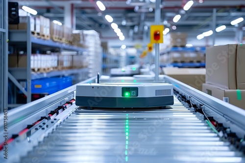 Autonomous Robot Automates Warehouse Logistics with Conveyor Belt System photo