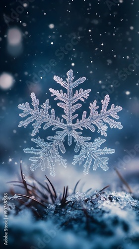 Wallpaper Mural Captivating Snowflake Ice Crystals Falling on Frozen Winter Landscape at Night Torontodigital.ca