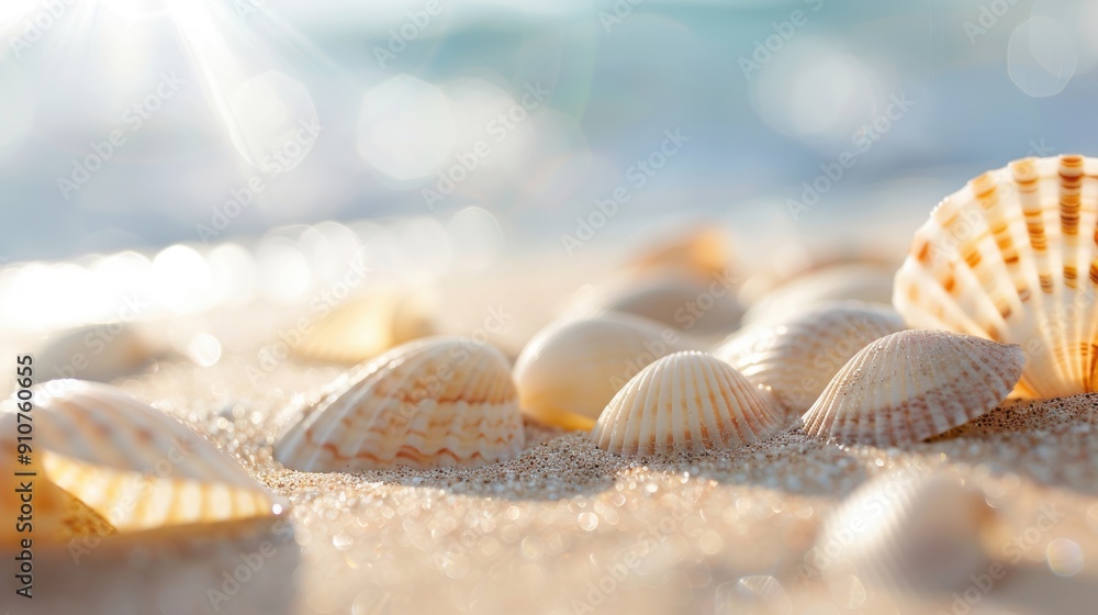 A close up shot of seashells scattered on the sand, highlighting the natural beauty and tranquility of beaches. A close up shot of seashells scattered on the sand, highlighting the natural beauty and tranquility of beaches.