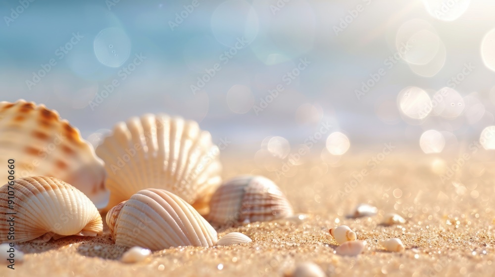 A close up shot of seashells scattered on the sand, highlighting the natural beauty and tranquility of beaches. A close up shot of seashells scattered on the sand, highlighting the natural beauty and tranquility of beaches.