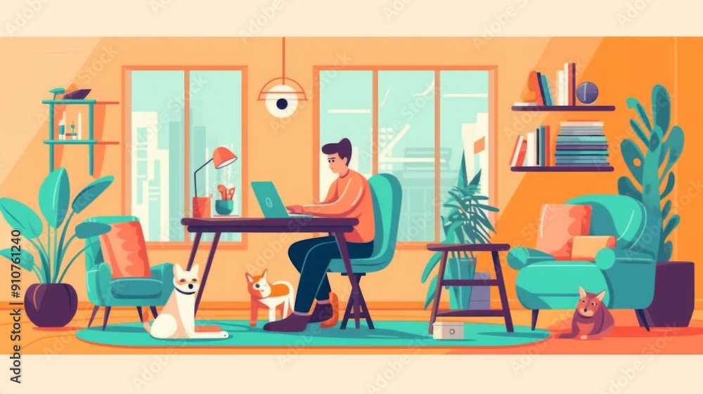 Fototapeta premium Working from Home with a Cozy Atmosphere