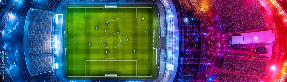 Aerial View of Stadium Illuminated at Night for Sports Event Aerial View of Stadium Illuminated at Night for Sports Event