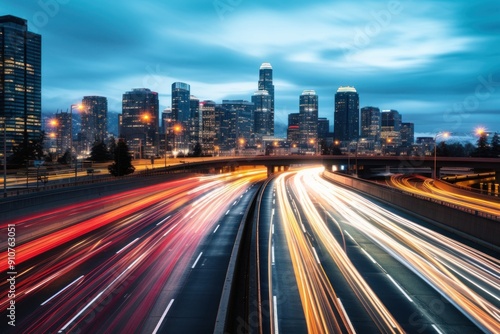 The motion blur of a busy urban highway city architecture metropolis.