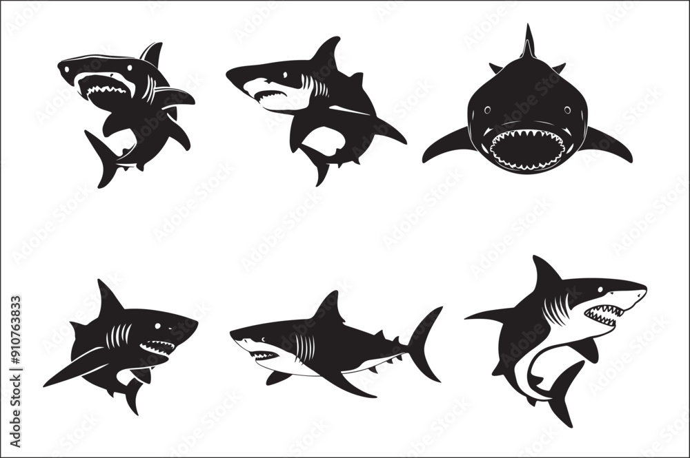 shark silhouette vector Bundle illustration. Different kind of sharks set. shark silhouette vector Bundle illustration. Different kind of sharks set.