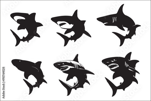 shark silhouette vector Bundle illustration. Different kind of sharks set. 