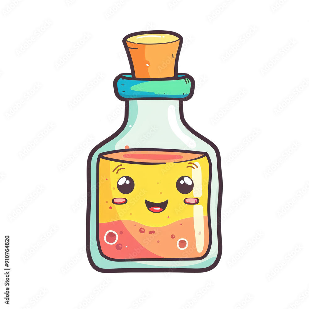 A colorful, cheerful potion bottle with a smiling face, perfect for whimsical designs or magical themes. A colorful, cheerful potion bottle with a smiling face, perfect for whimsical designs or magical themes.