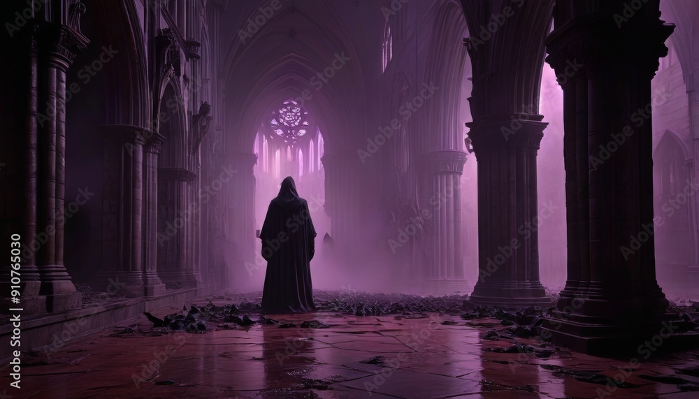 Dark Gothic Cathedral with Mysterious Figure Dark Gothic Cathedral with Mysterious Figure