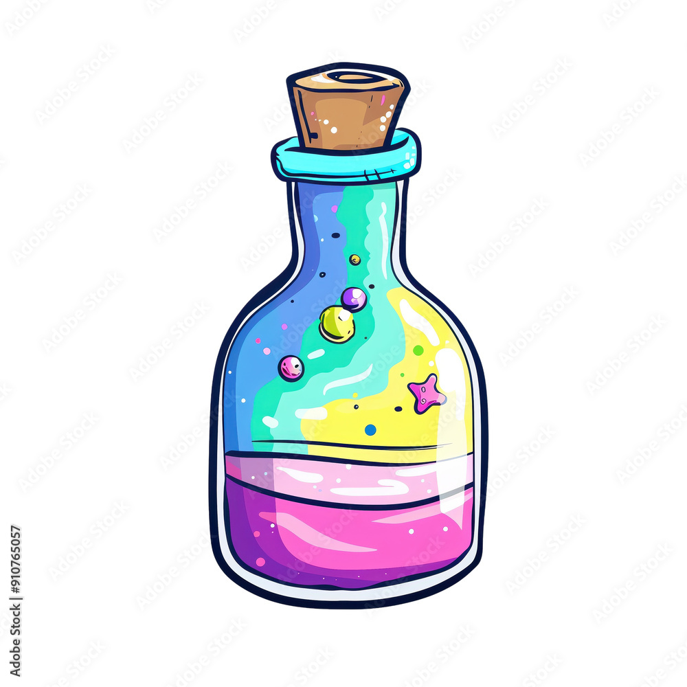 Colorful potion bottle with a whimsical design, featuring vibrant swirls and cosmic elements. Perfect for fantasy themes.
Colorful potion bottle with a whimsical design, featuring vibrant swirls and cosmic elements. Perfect for fantasy themes.