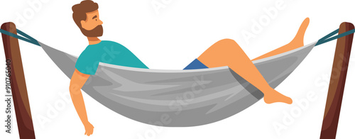 Young man is enjoying a lazy day, lying in a hammock