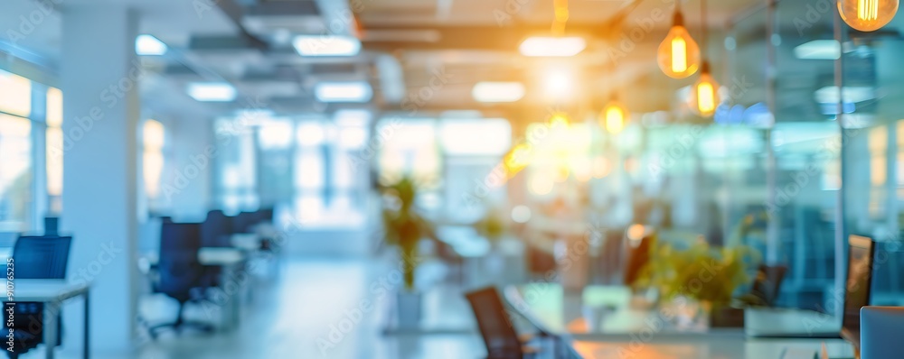 Panoramic Window Office Interior Blurred Background Panoramic Window Office Interior Blurred Background