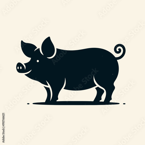 single Pig silhouette white background