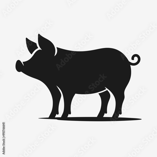 single Pig silhouette white background