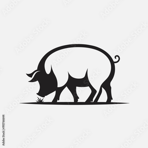 single Pig silhouette white background