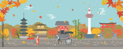 秋の京都の街並み