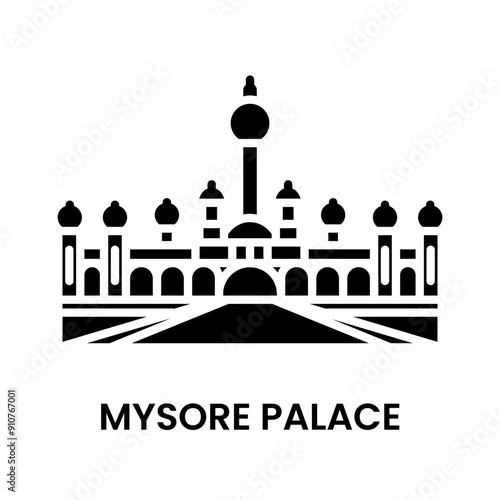 Mysore Palace, Mysore, Karnataka, India. minimalist black fill icon, a historical landmark for web, mobile apps and UI.