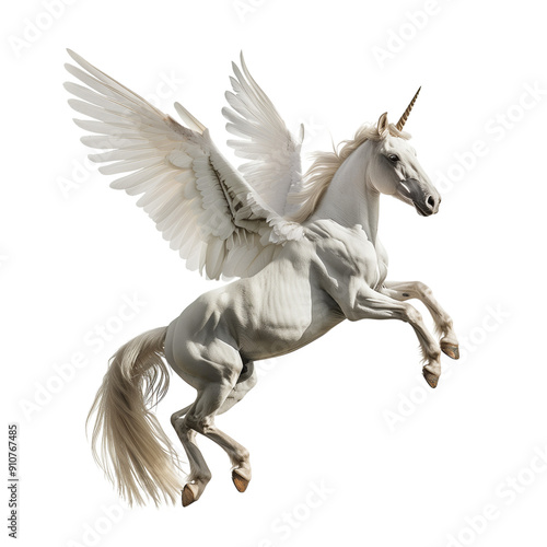 Flying white horse with wings isolated on a transparent background