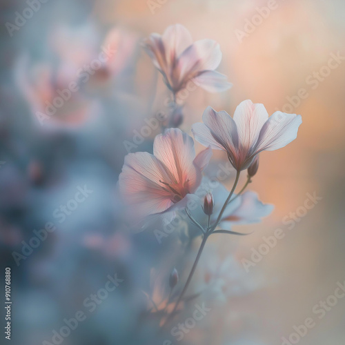 A soft-focus floral background with delicate petals and muted pastel tones