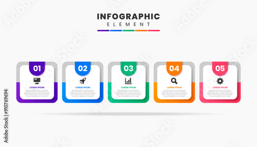 Vector Graphic Infographic Element Design icon templates with 5 options or steps. Can be used for process diagram, presentations, workflow layout, banner, flow chart, infographic.