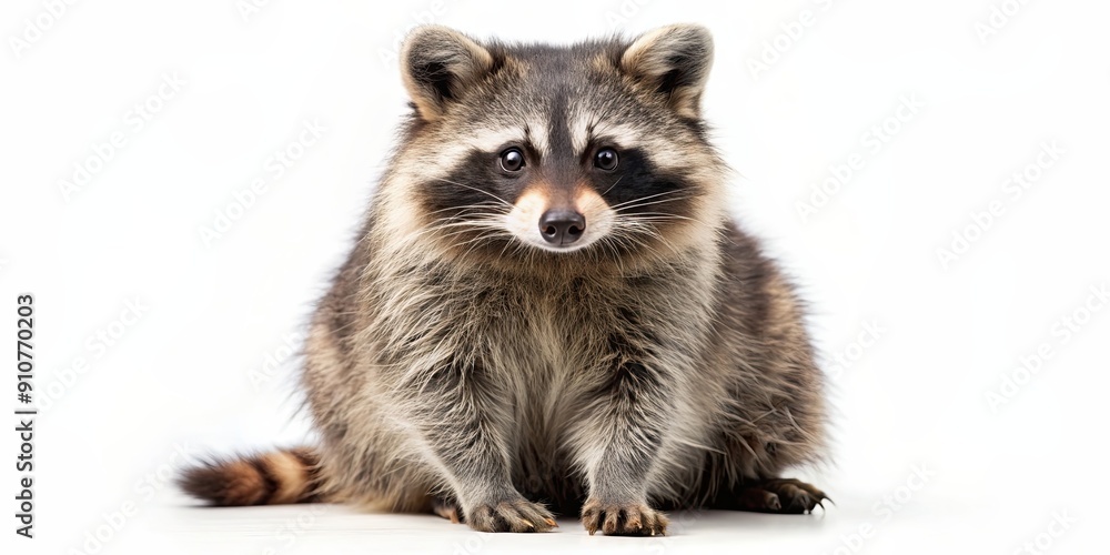 Obraz premium Raccoon isolated on white background, raccoon, isolated, wildlife, animal, nature, cute, mammal, curious, fur, wild, critter