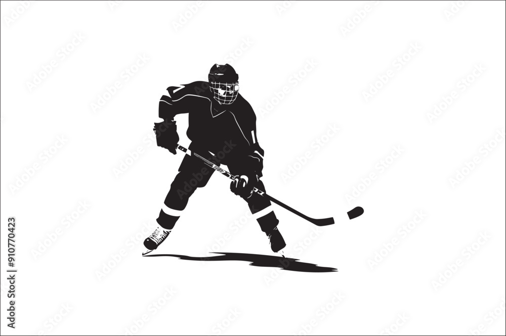 Ice Hockey Player Silhouette vector illustration on white background. Ice hockey player, isolated vector silhouette. Ice Hockey Player Silhouette vector illustration on white background. Ice hockey player, isolated vector silhouette.