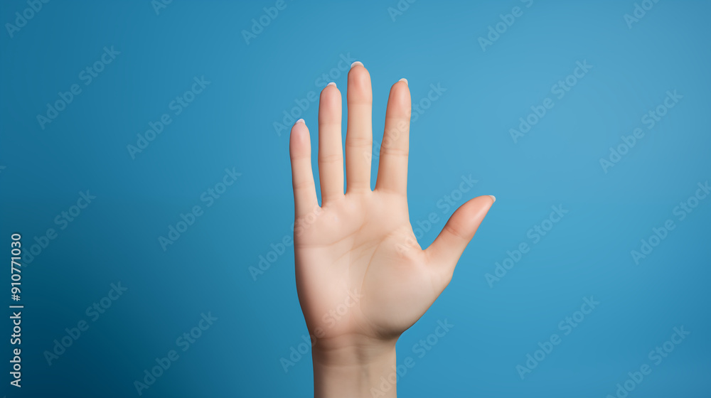 Hand holding stop bulling sign isolated on blue background. Hand holding stop bulling sign isolated on blue background.