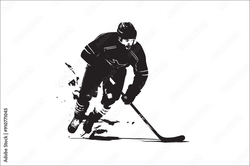 Ice Hockey Player Silhouette vector illustration on white background. Ice hockey player, isolated vector silhouette. Ice Hockey Player Silhouette vector illustration on white background. Ice hockey player, isolated vector silhouette.