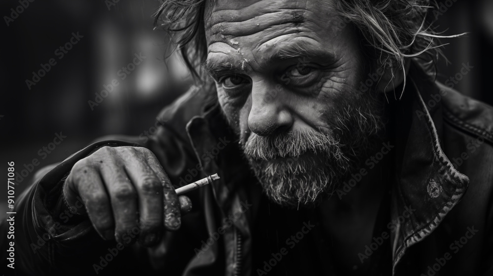 Obraz premium Homeless people addicted to drugs on the sidewalk, Social issues and drugs abuse.