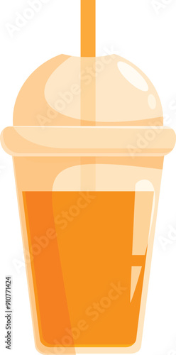 Refreshing and vibrant illustration of a plastic cup filled with orange juice, complete with a straw, perfect for representing drinks, beverages, and refreshment